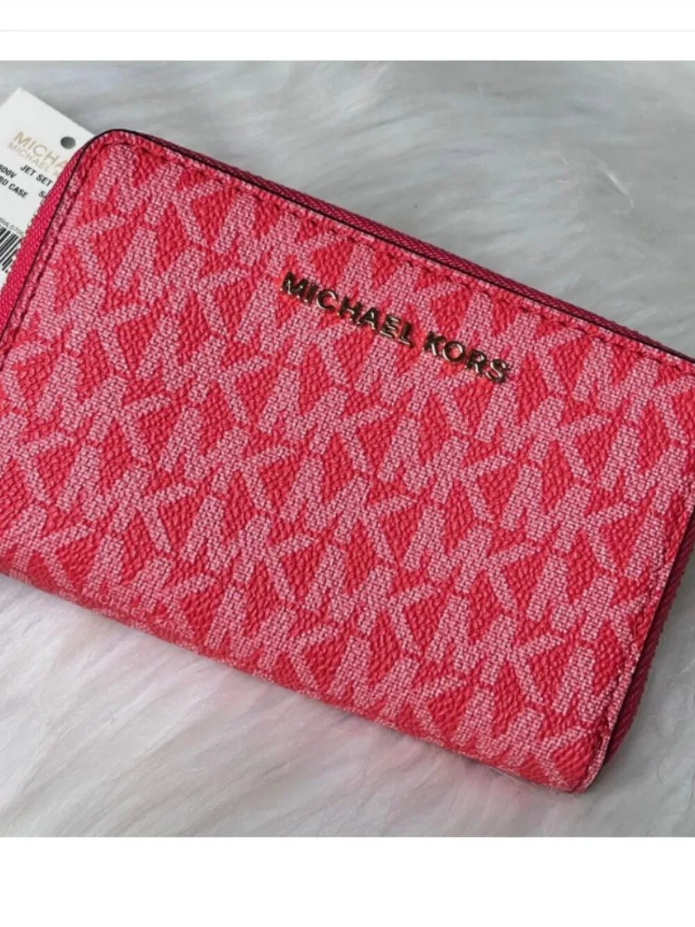 New Michael Kors Jet Set Zip Around Card Case/Small Wallet~Sangria Color